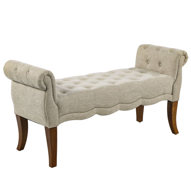 Beige Entryway Bench: Traditional Button-Tufted Shoe Storage