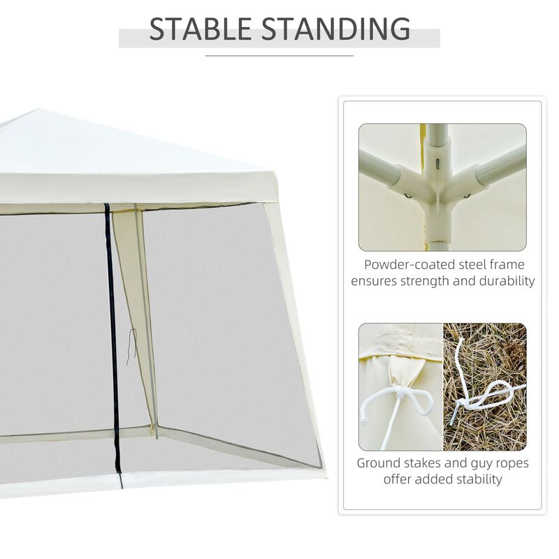 Beige Patio Sanctuary: 10x10 Outdoor Canopy Tent with Mesh Walls