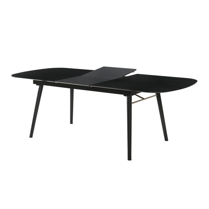 Obround Top Wooden Dining Table with Extendable Leaf, Charcoal Gray - Benzara