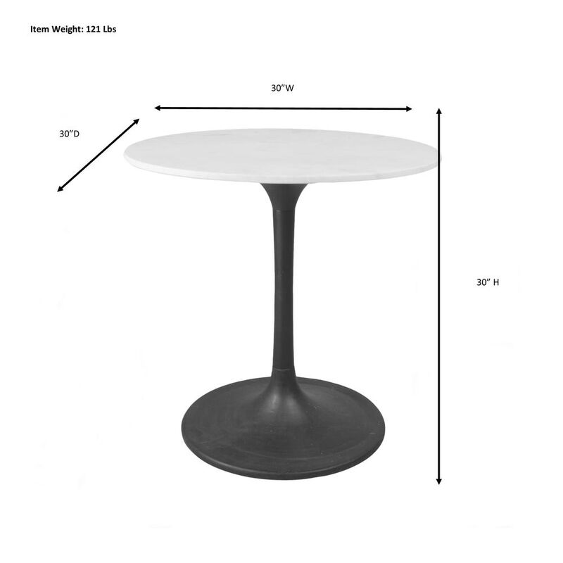 Carolina Living Enzo 30 Round Marble Top Dining Table - White Top - Black Base