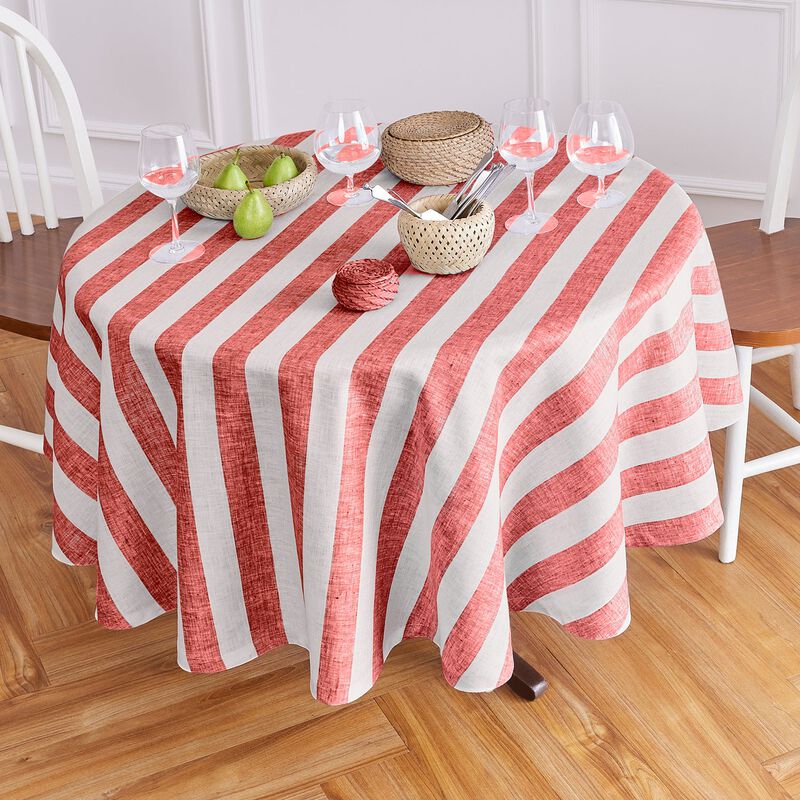 Solino Home 100% Pure Linen Round Tablecloth 70 Inch Diameter | Cabana Stripe