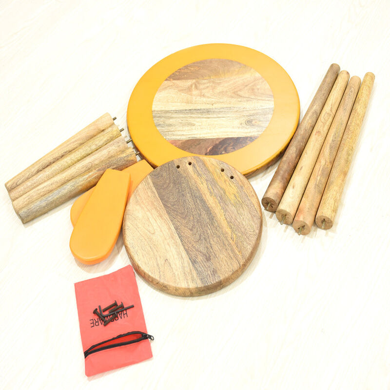 Handmade 100% Mango Wood Kids Orange Color Round Shaped Rabbit Theme Indoor Table & Chair