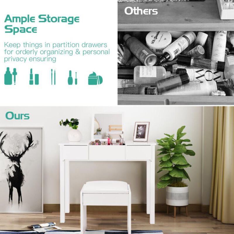 Hivvago Vanity Makeup Dressing Table Set with Flip Top Mirror and Cushioned Stool