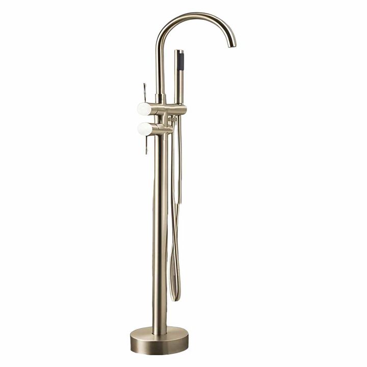 Brushed Standing Bathtub Faucet, High-Flow Freestanding Tub Filler with Handheld Shower