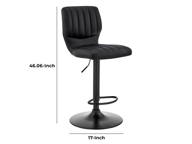 21 Inch Metal and Leatherette Swivel Bar Stool, Black - Benzara