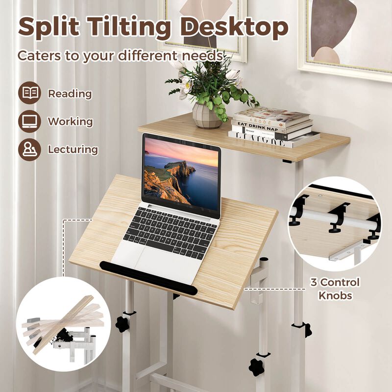 Costway Mobile Standing Desk Rolling Adjustable Laptop Cart Home Office Black