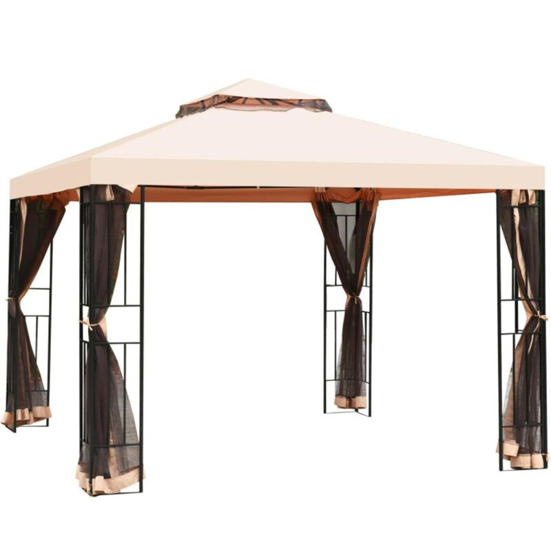 Hivvago 10 x 10 Feet 2-Tier Vented Metal Canopy with Mosquito Netting