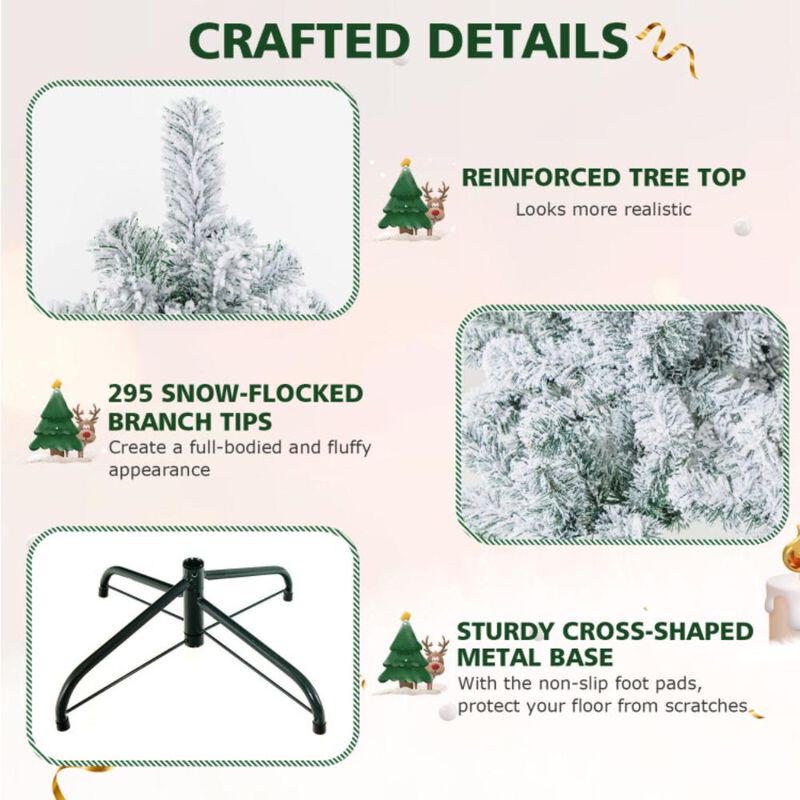 Hivvago 4.5 Feet Pre-Lit Premium Snow Flocked Christmas Tree with 150 Lights