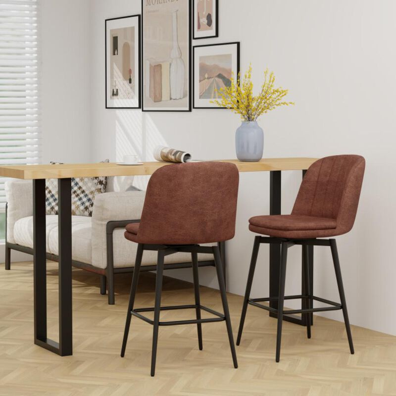 Hivvago 27 Inch Swivel Bar Stool Set of 2 Counter Height Chair with Padded Seat-Black and Brown