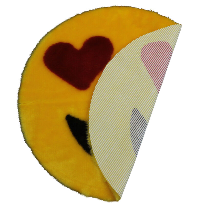 Walk on Me Emoji Faux Fur Soft and Cute 26 in. Heart Eyes Area Rug Made in France
