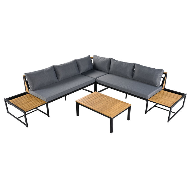 Merax 4 Pieces Outdoor Sofa Table Set for Garden, Backyard, Poolside