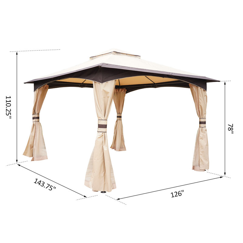 10' x 12' Outdoor Patio 2-tier roof Gazebo Canopy Steel Frame w/ Mesh Sidewalls