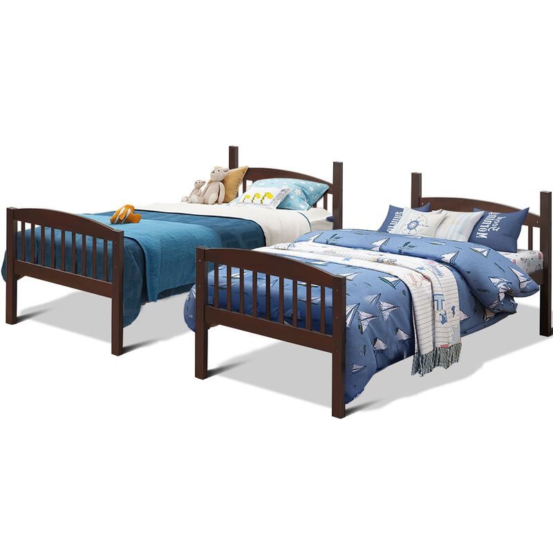 Hardwood Twin Bunk Bed Frames with Inclined Ladder and Safety Guardrails