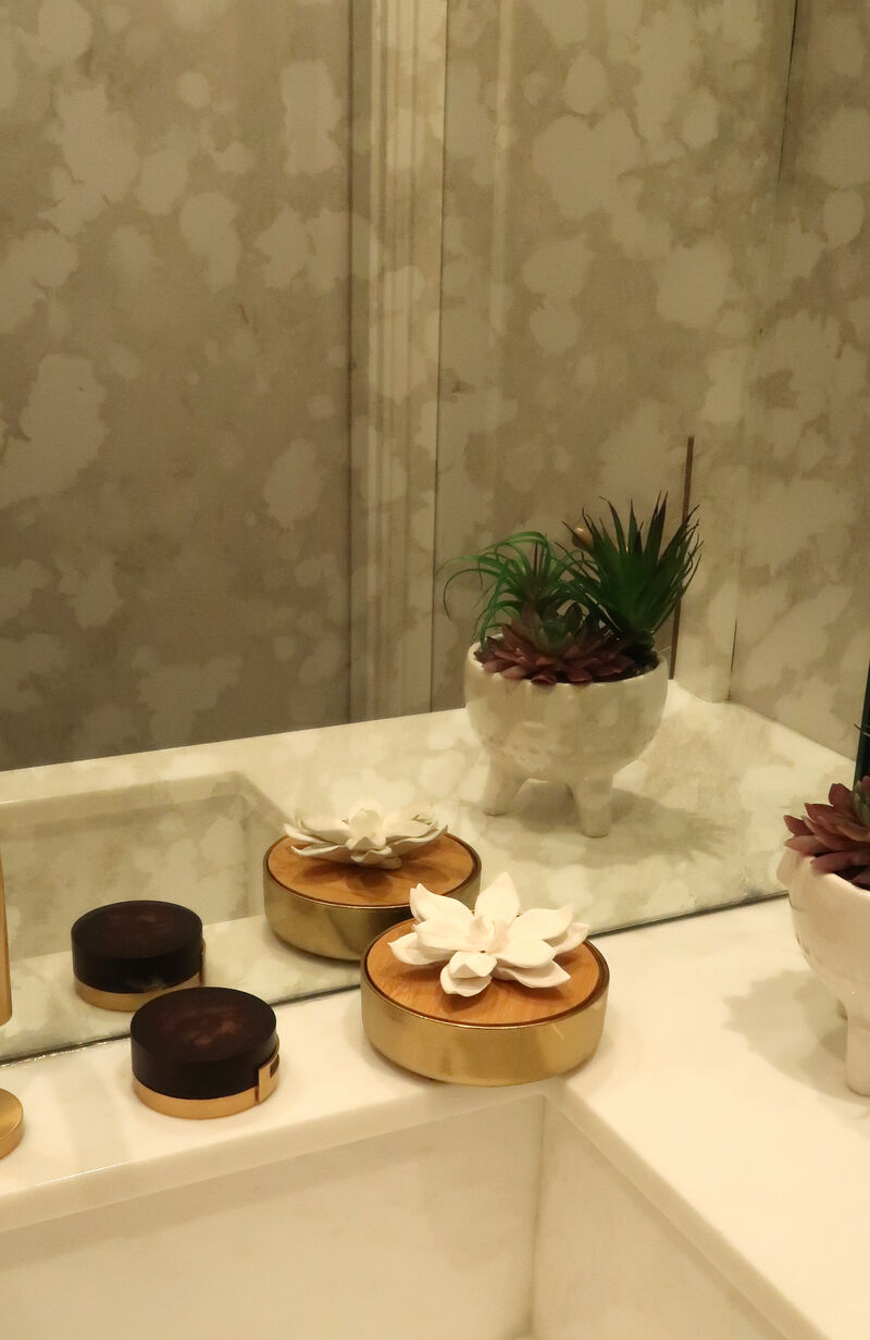 Gold Hemispheric Shaped Diffuser With White Flower, �Lily Of The Valley� Aroma