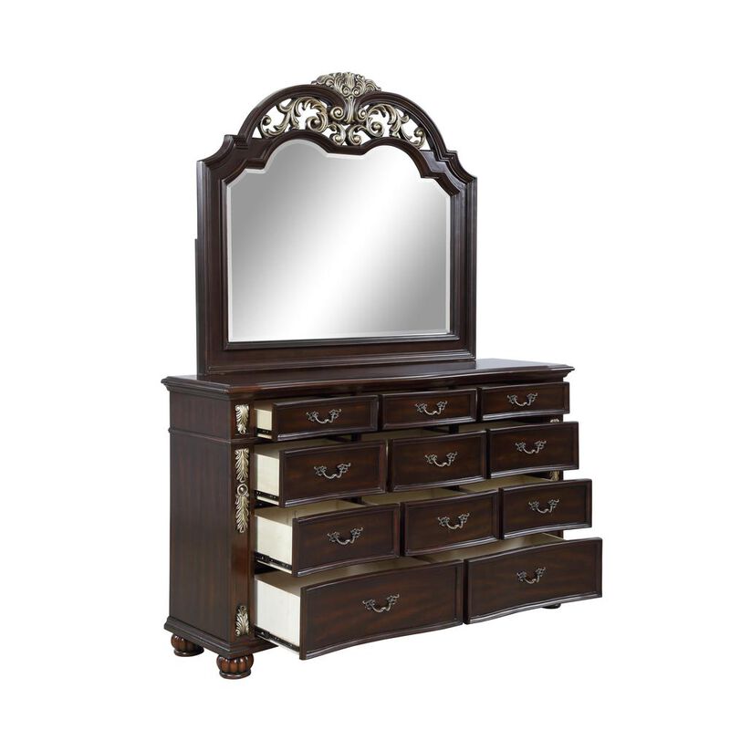 New Classic Furniture Furniture Maximus Solid Wood Dresser/Mirror Set in Madeira