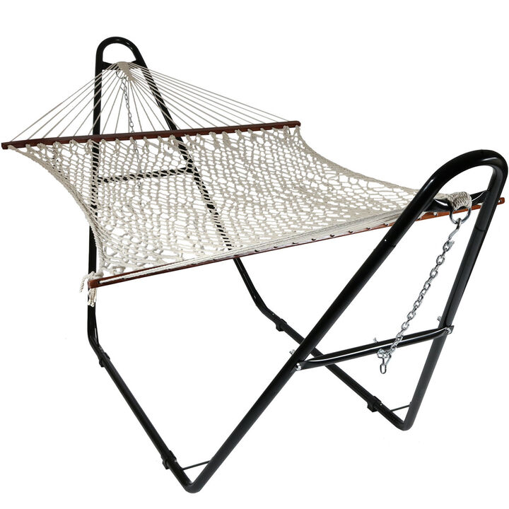 Sunnydaze Large Cotton Hammock with Universal Steel Stand - Calming Desert Sunnydaze Large Cotton Hammock with Universal Steel Stand - Calming Desert