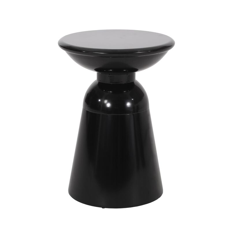 Suma Outdoor End Table, Round 15 Inch Top, Pedestal Base, Black Iron - Benzara
