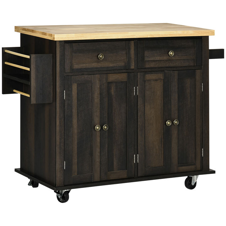 Rolling Kitchen Microwave Island with Flexible Storage Shelf Unit and Drawers