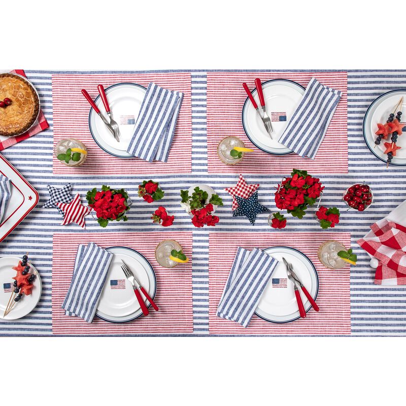 Solino Home 100% Pure Linen Placemats 14 x 19 Inch Set of 4 | Narrow Stripe