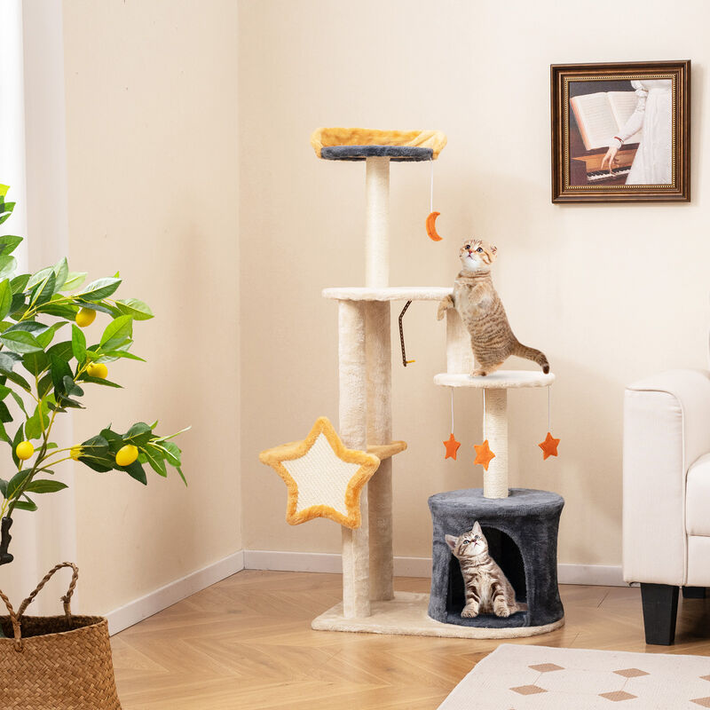 50" Cute Cat Tree for Indoor Cats with Sisal Scratching Posts, Perch & Playboard
