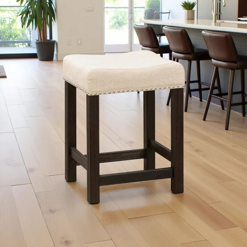 Starlight Canyon Home Black Upholstered Stool for Vanity, Small Vanity Stool with Poplar Legs