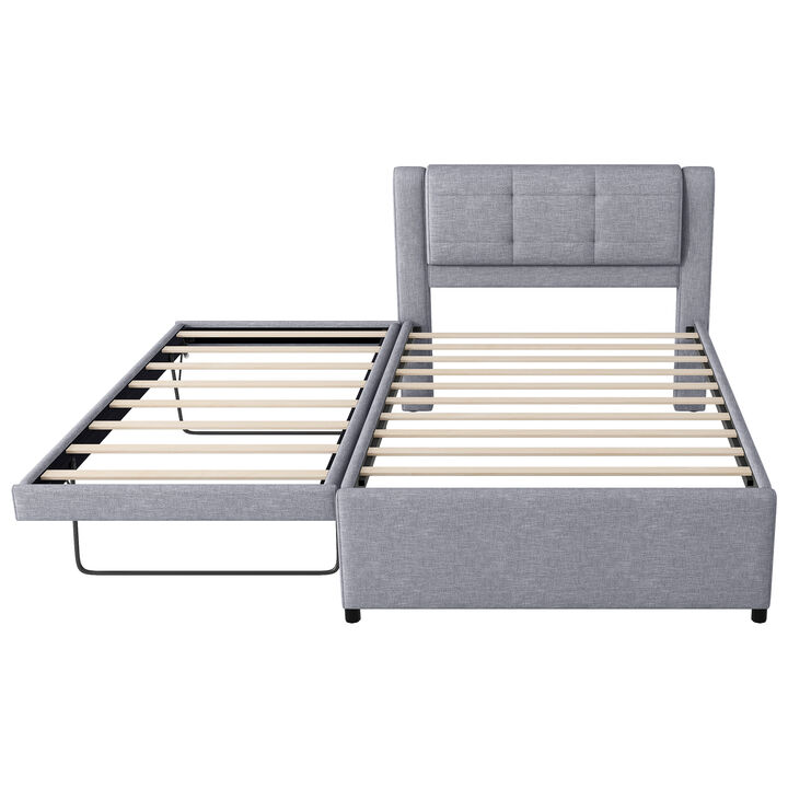 Merax Upholstery Platform Bed with Trundle