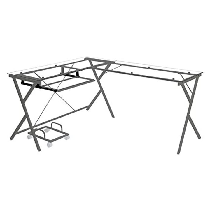 Acme Furniture OF00047 - Computer Desk, Clear Glass & Silver Finish - Demas