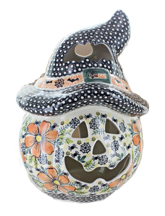 Blue Rose Polish Pottery Large Scarecrow Pumpkin Luminary