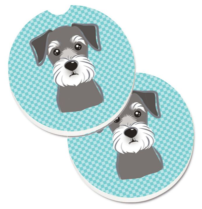 Caroline's Treasures Blue Checkered Schnauzer Set of 2 Cup Holder Car Coasters BB1136CARC, 2.56, Multicolor