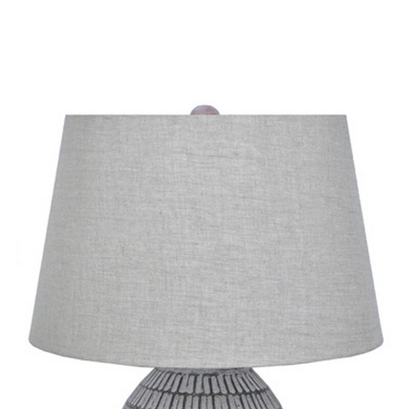 Gyen 29 Inch Table Lamp, Antique White Pattern Pot Base, Gray Empire Shade - Benzara