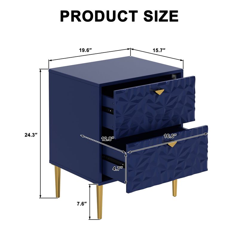 Green 2-Drawer Wood Nightstand with Tapered Support Legs