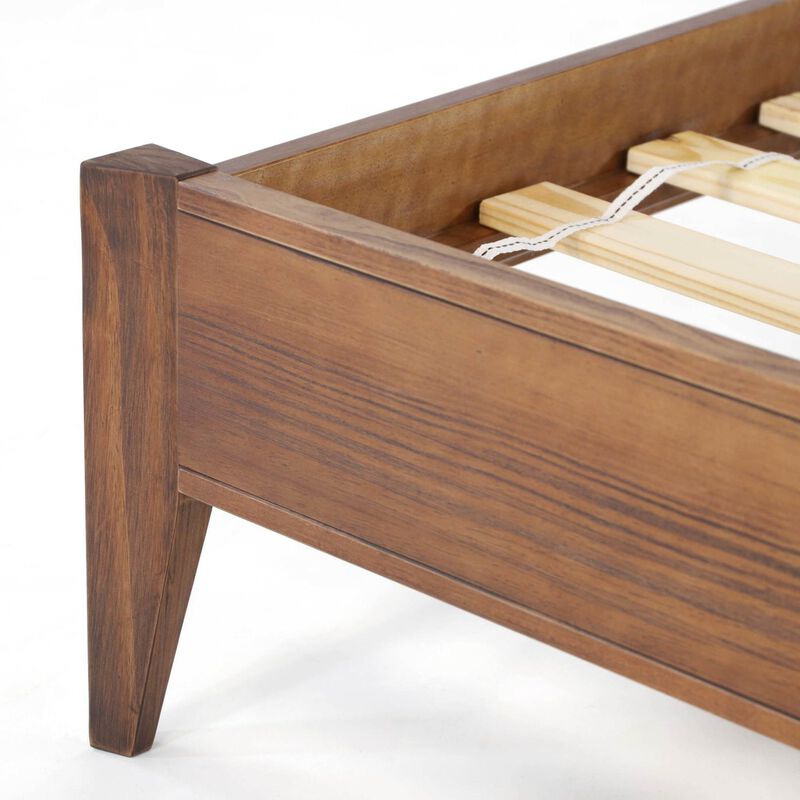Hivvago Queen Size Rustic Walnut Mid Century Slatted Platform Bed