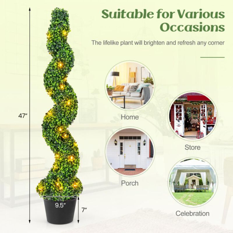 Hivvago Pre-Lit Artificial Boxwood Spiral Topiary Tree Set of 2 with 100 LED Lights