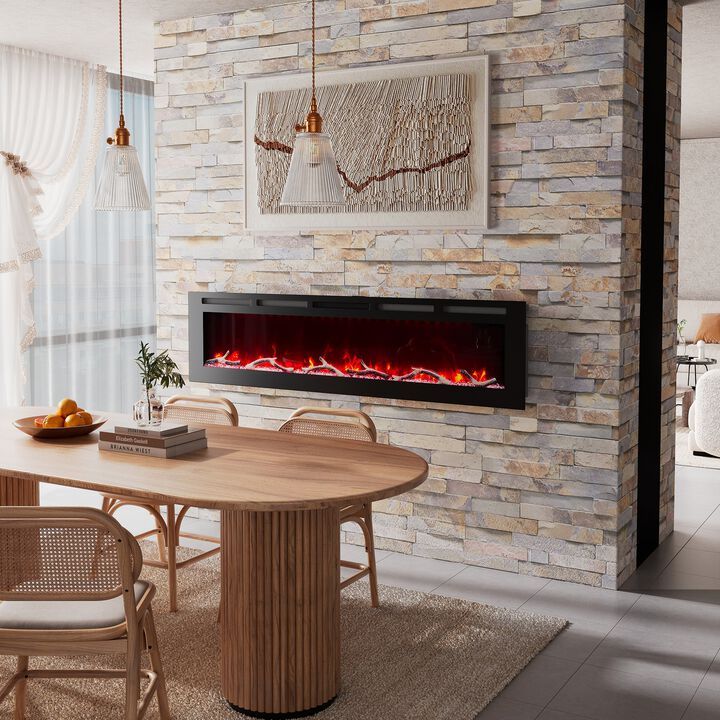 72 Inch 1500W  Versatile Installation Electric Fireplace with Multicolor Flame