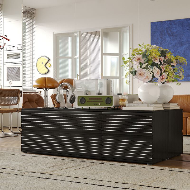 FUFU&GAGA 6-Drawer TV Stand with Sleek Design, Ample Storage, (63" W x 15.7" D x 19.7" H), Black